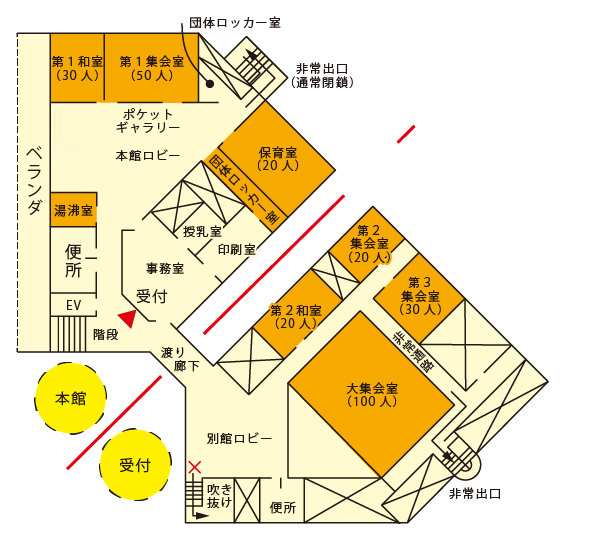 楠葉生涯学習市民センター２階案内図